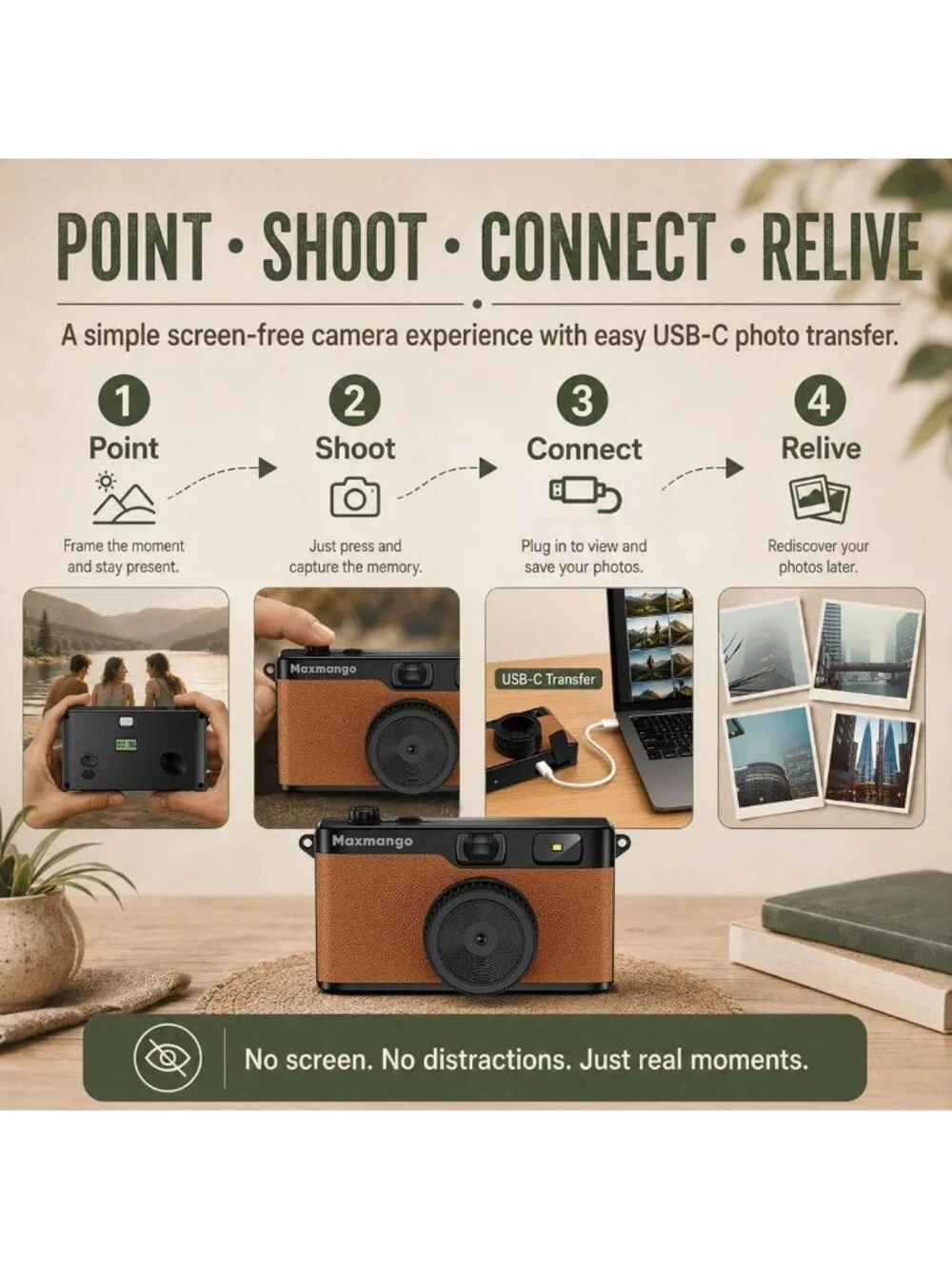 Vintage 12MP Digital Camera - Retro Screenless Design, 8GB SD Card Included